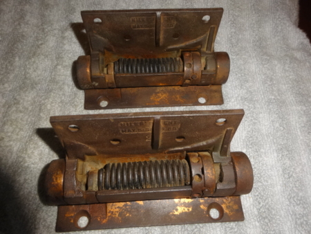 Large Antique Spring Loaded Hinges Marked Niles