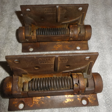 Large Antique Spring Loaded Hinges Marked Niles
