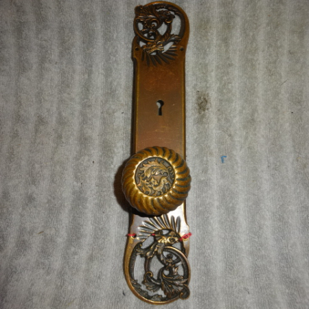 Antique Figural Door Plate & Knob by Corbin