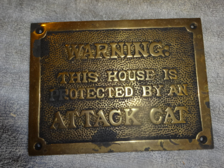 Vintage Brass Attack Cat Sign